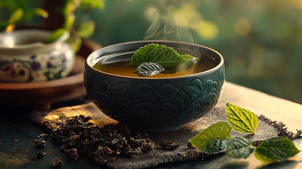 Green tea with mint leaves photo