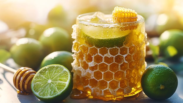 Honey and lime cocktail with honeycomb photo