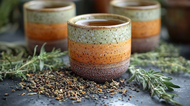 Three cups of tea with herbs and spices photo