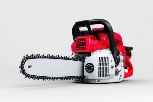 Chainsaw placed on the ground ready for outdoor cutting tasks photo