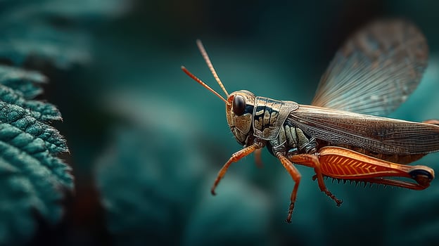 Close-up view of a grasshopper on a vibrant leaf during a sunny afternoon in a tranquil garden setting photo