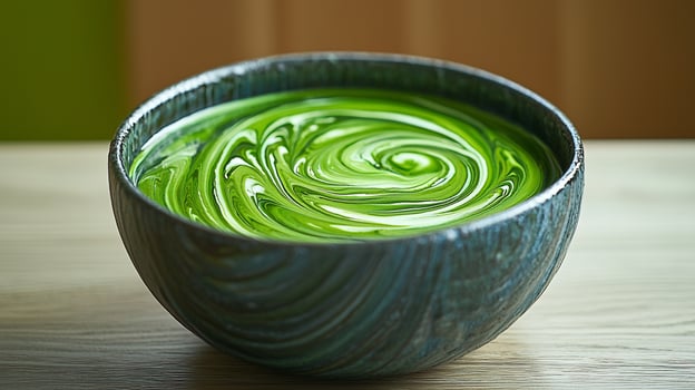 A bowl of green liquid photo