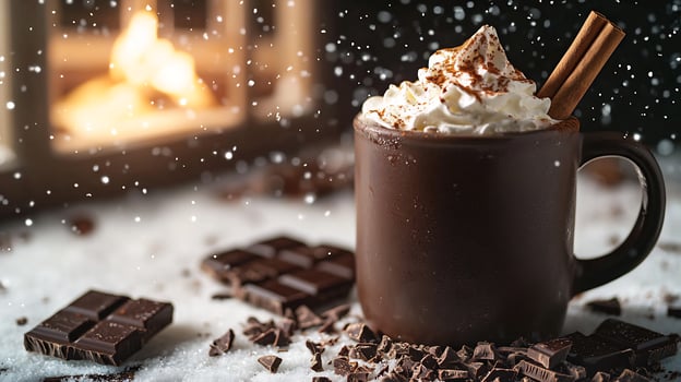 Chocolate hot chocolate with cinnamon and whipped cream photo