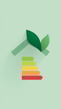 Energy efficiency icon with green leaf and energy efficiency graph photo
