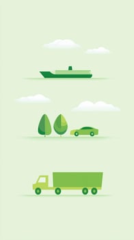 Green transportation icons set, illustration photo