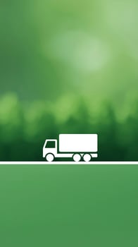 Minimalist illustration of a white delivery truck on a green blurred background, symbolizing transportation and logistics with ample copy space for text overlay photo