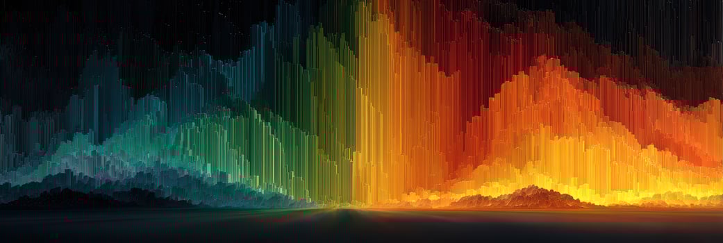 Vibrant spectrum of colors displayed in a digital artwork representing a sunset over a tranquil landscape photo