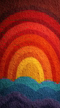 Colorful rays expand across a vibrant sunset over the calm ocean waves in a tranquil artistic depiction photo