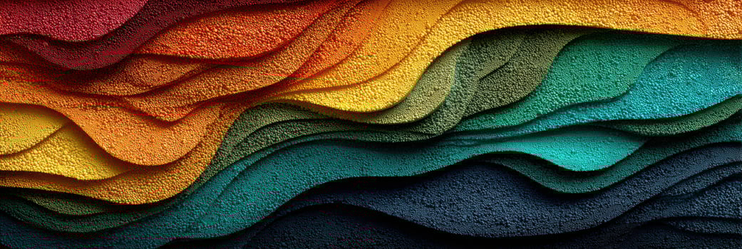 Colorful abstract layers create a vibrant texture reminiscent of waves flowing across a landscape photo