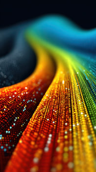 Colorful wave of light patterns flowing gracefully across a dark background, showcasing vibrant hues and shimmering textures photo