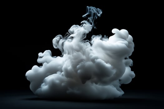 Rising plume of white smoke on black background, isolated vapor element for graphic overlays and visual effects photo