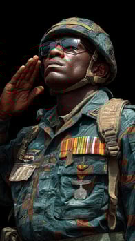 Soldier in military uniform saluting with pride during a ceremonial event in a solemn atmosphere photo
