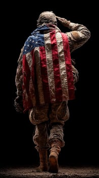 Soldier saluting while draped in American flag illustrating pride and honor in a powerful display photo