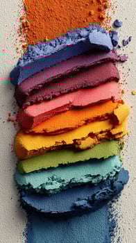 Colorful powder pigments arranged in vibrant layers creating an artistic display in a creative workspace setting photo