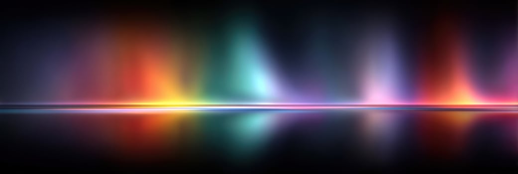 Colorful abstract light display reflecting on a dark surface at night photo