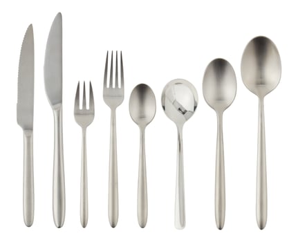 Knife, spoon, fork stainless steel cutlery cut out isolated white background with clipping path photo