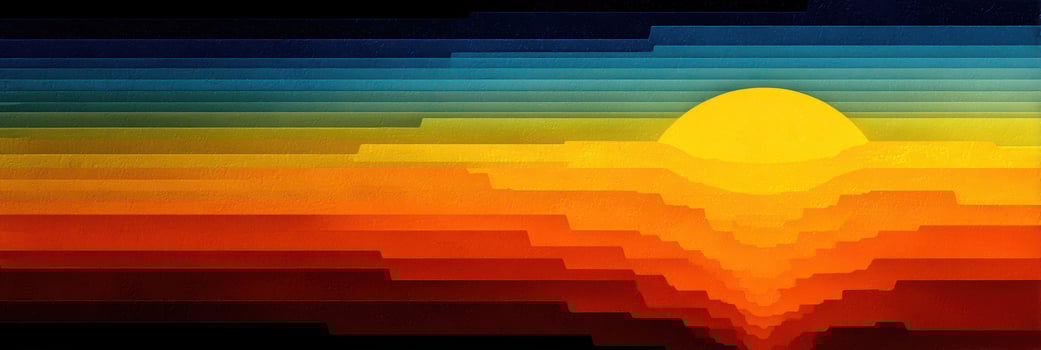 Colorful layers of sunset create a vibrant horizon with warm hues and distinct patterns in a serene landscape photo