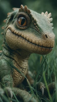 Lifelike reptilian creature sitting in lush greenery with vivid details reflecting its natural environment photo