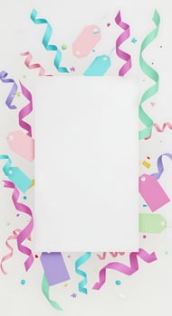 Celebration Blank Card Template with Pastel Ribbons and Confetti photo