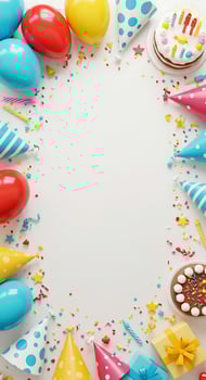 Birthday party decorations and confetti on white background photo