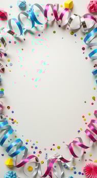 Colorful streamers and confetti on a white background photo