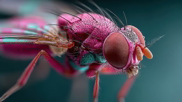 Close-up view of a vibrant colored fly showcasing intricate details of its anatomy in a natural setting photo