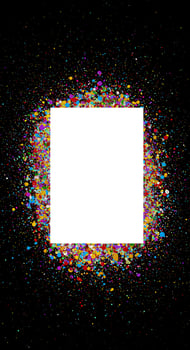 A square frame surrounded by colorful confetti photo