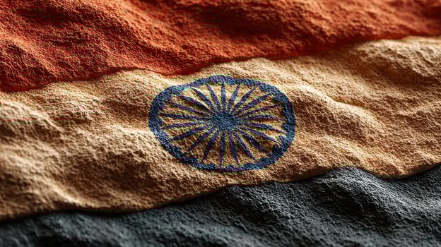 Indian flag texture depicting its vibrant colors and Ashoka Chakra detail on a textured background representing national pride photo