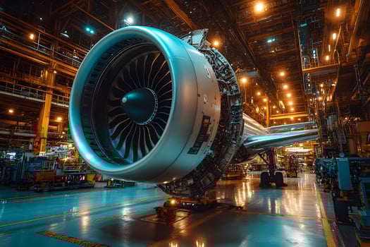 Airplane Engine in Factory Aviation Technology for Engineering and Manufacturing Design photo