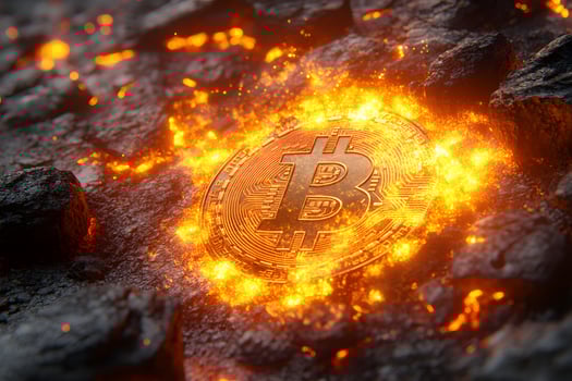 Bitcoin Symbol in Fiery Lava - Cryptocurrency and Blockchain Concept for Digital Economy photo