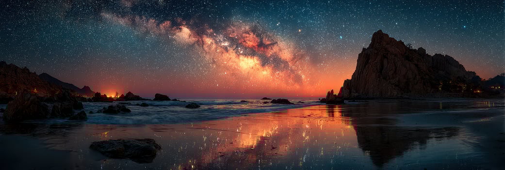 Stunning night sky over the ocean with the Milky Way shining brightly at a remote beach location in the evening photo