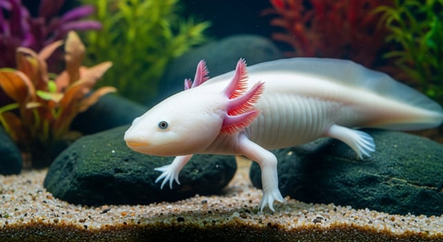 An axolotl, a small fish with pink fins photo
