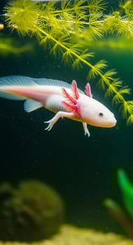 A pink and white fish swimming in an aquarium photo
