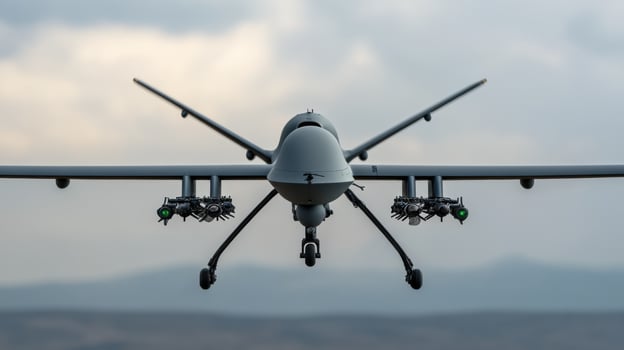 Unveiling the Power of Military Drones A Technological Marvel in Aerial Warfare. High tech drone technology, advanced weaponry, and strategic military applications. photo