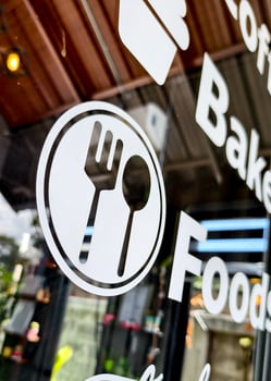 A sign that says coffee, bakery, and food photo