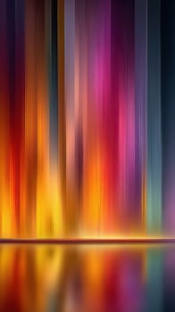 Vibrant abstract art display with colorful vertical lines reflecting in tranquil water photo