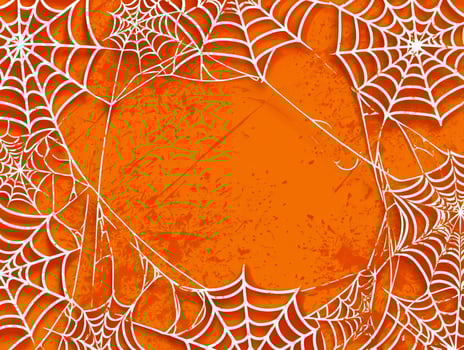 Halloween Background Spooky Halloween Background Orange Grunge Texture with White Spiderwebs photo