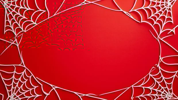 Halloween Background Festive Halloween Red Background with White Paper Spiderwebs Frame photo