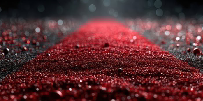 Red carpet leading to an elegant event venue surrounded by sparkling lights at night in a festive atmosphere photo