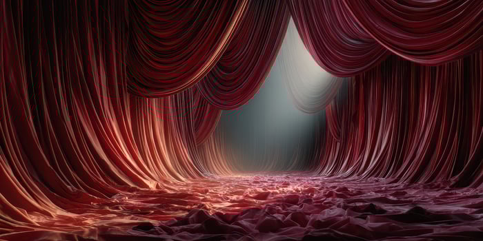 Theater stage with rich red curtains presenting a dramatic and elegant atmosphere before a performance photo