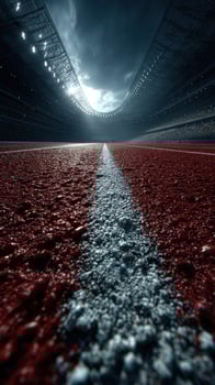 Vast empty stadium with a dramatic sky at dusk ready for an upcoming athletic event in a competitive atmosphere photo