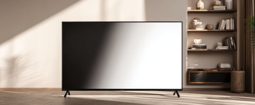 The contemporary television showcasing minimalistic elegance in a stylish living room. photo