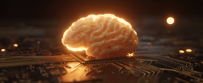 The Brain Illuminated on a Circuit Board Signifying Technological Advancement photo