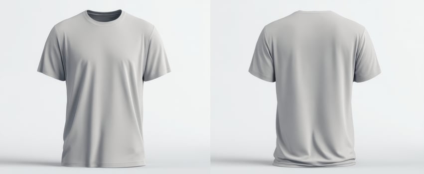 The versatile grey t-shirt mockup showcasing front and back views for designers. photo
