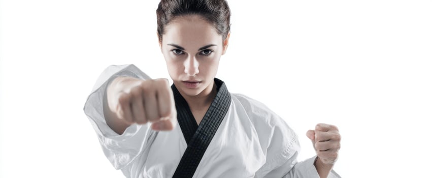 The Female Martial Artist Demonstrating Strength and Focus in a Dynamic Pose photo