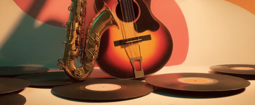 The Vintage Saxophone and Guitar Creating Timeless Musical Harmony. photo