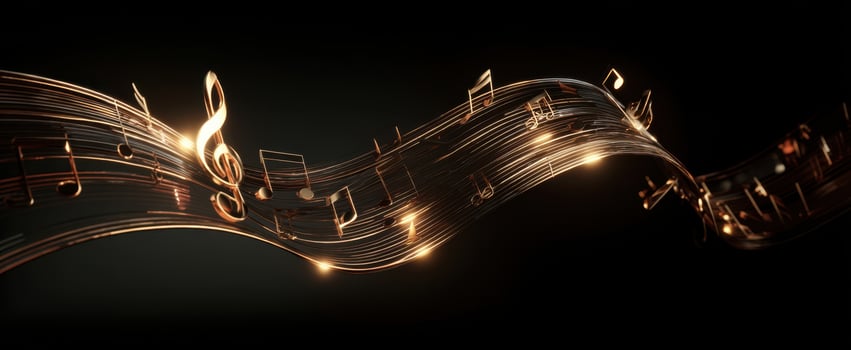 The Musical Wave of Golden Notes Surging in an Elegant Design photo