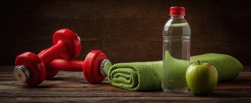 The vibrant scene of fitness essentials for a healthy lifestyle. photo