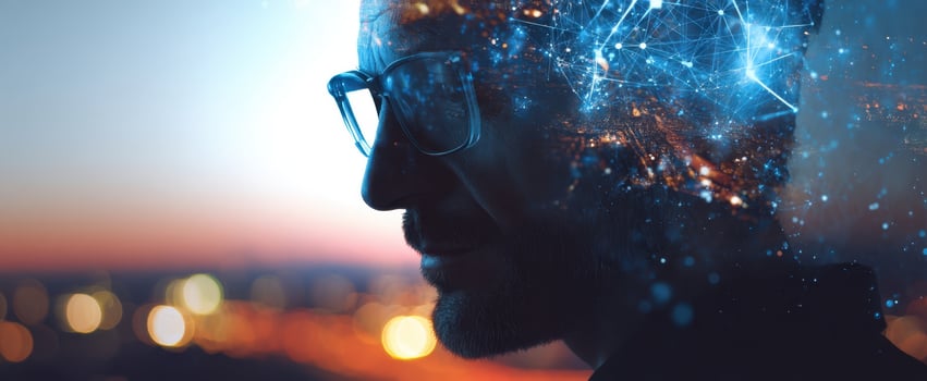 The human mind enhanced by digital innovation and abstract thinking. photo
