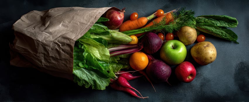 The vibrant assortment of fresh vegetables spilling from a paper bag. photo